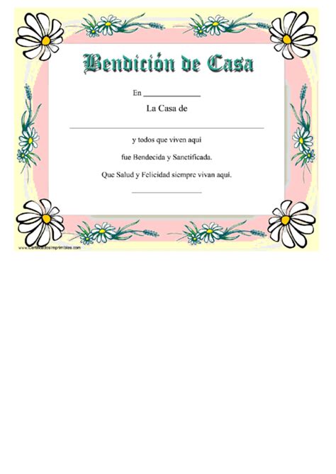 Bendicion De Case Certificate House Blessing Certificate Printable