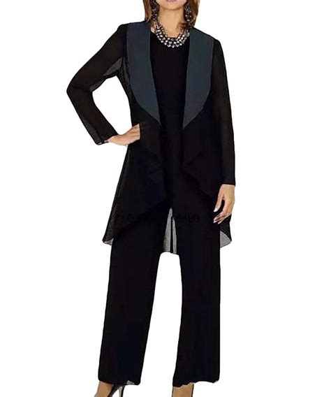 Women S 3 Pieces Elegent Chiffon Mother Of Bride Dress Pant Suits Dress Long Sleeves With Jacket