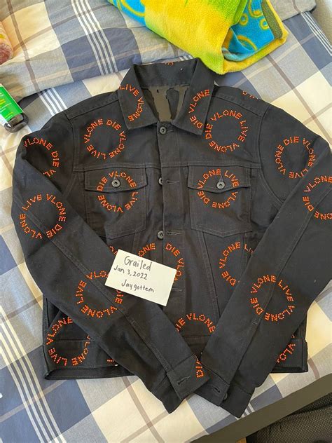 Vlone Vlone Orange Rhinestone Denim Jacket Medium Grailed