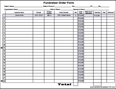 fundraiser order form template business