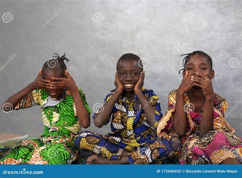 See Hear Say Funny African Children Playing Indoors Stock Photo