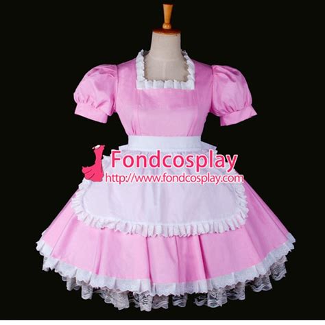 Sexy Sissy Maid Dress Lockable Uniform Pink Cotton Dress Cosplay