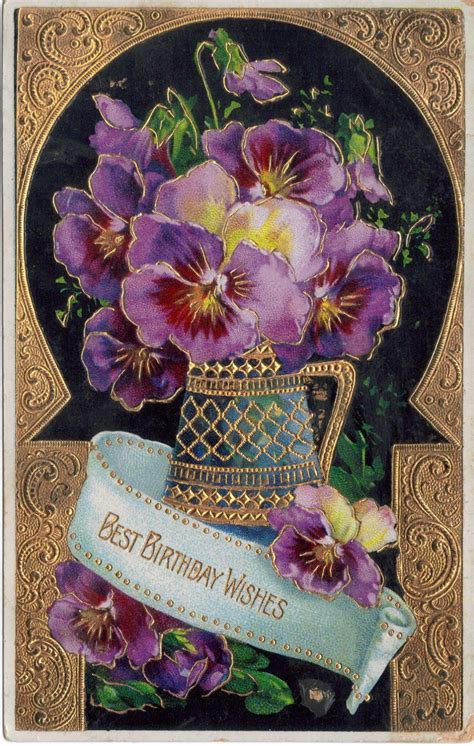 Birthday Greetings Pansies Vintage Birthday Cards Vintage Birthday