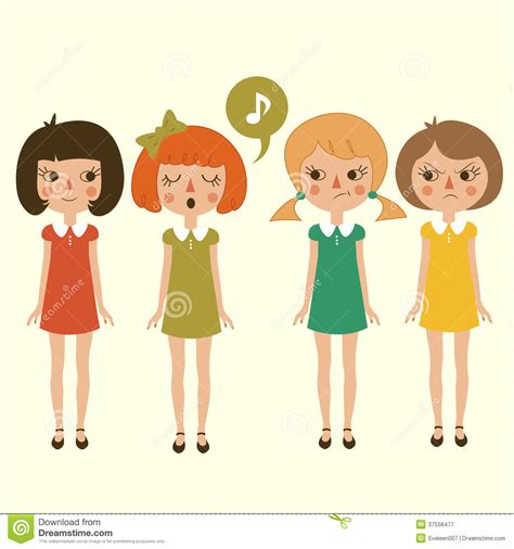 Singing Cartoon Girls Character Royalty Free Stock