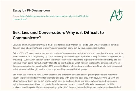 Sex Lies And Conversation Why Is It Difficult To Communicate 300 Words