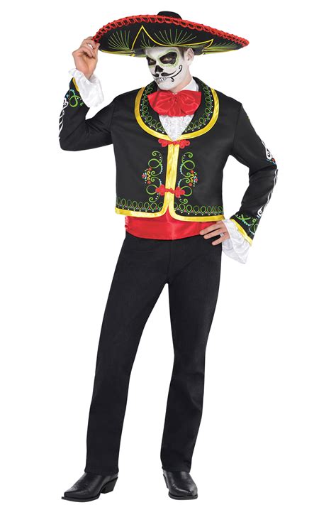 Adults Day Of The Dead Costume Mexican Sombrero Mariachi Skeleton Fancy