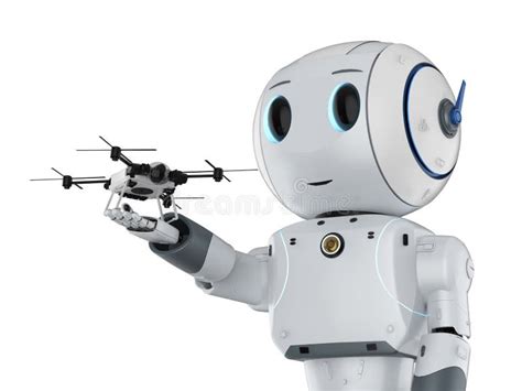 Cute Artificial Intelligence Robot With Drone Stock Illustration