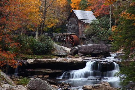 Old Mill And Falls Rocks Autumn Mill Creeks Falls Hd Wallpaper