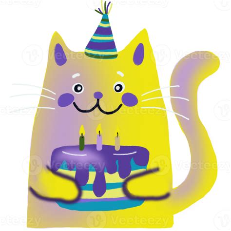 Free Happy Birthday Cat With A Cake 17395849 Png With Transparent