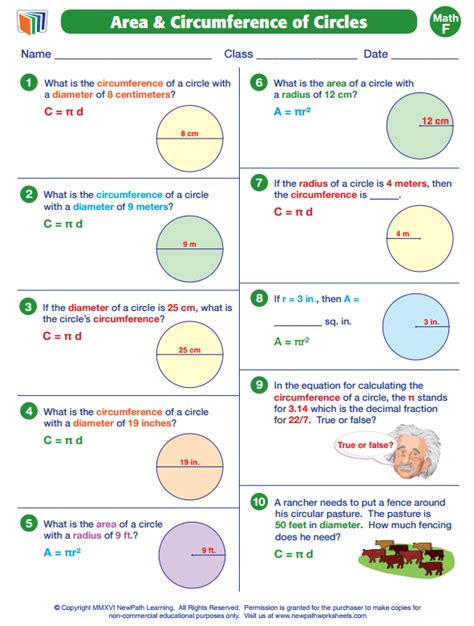 Parts Of Circles Area And Circumference Worksheet