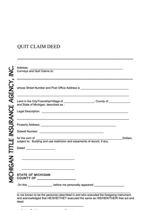 Quit claim deed defined and explained with examples. Fillable Quit Claim Deed Michigan printable pdf download