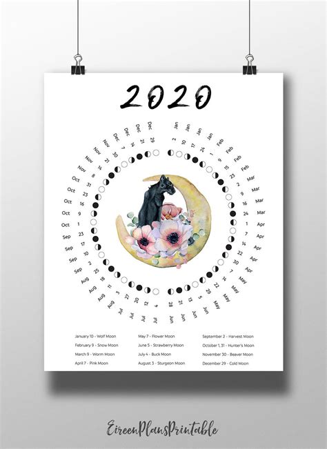 Printable 2020 Moon Phases Calendar 2020 Moon Calendar Moon Etsy