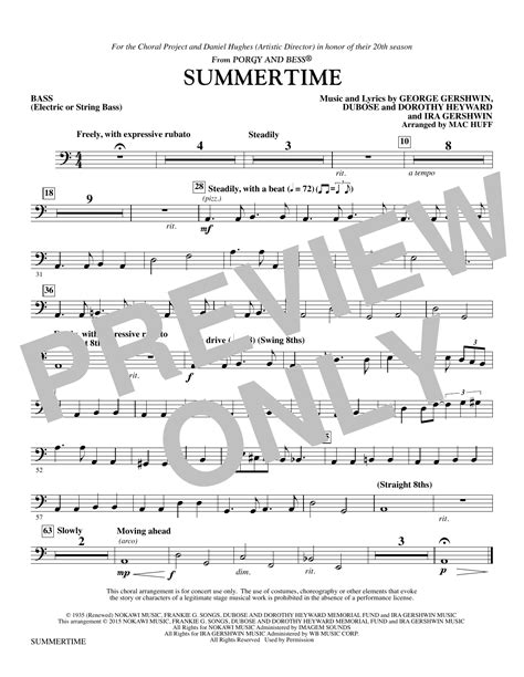 Summertime String Basselectric Bass Sheet Music George Gershwin