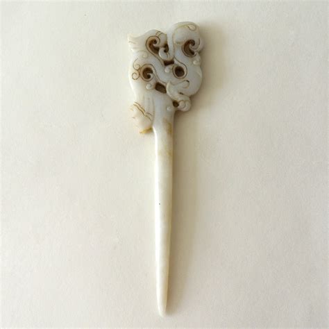 Chinese Old Jade Hair Pin With Bird Design Oriantique