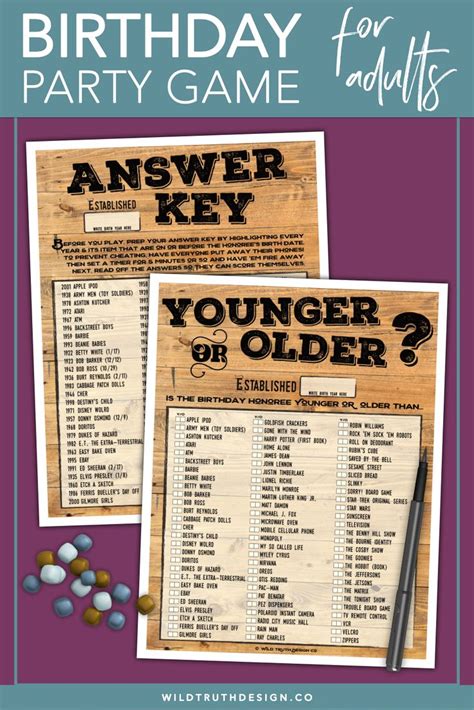 Younger Older Printable Birthday Party Game For Adults Birthday Games For Adults Birthday