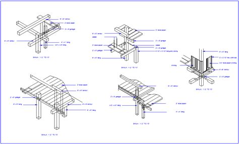 Wood Structure With Isometric View Dwg File Cadbull