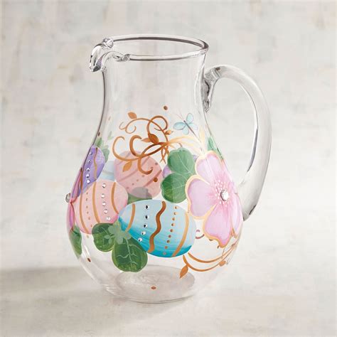 Elegant Egg Hand Painted Glass Pitcher Bottle Crafts Hand Painted