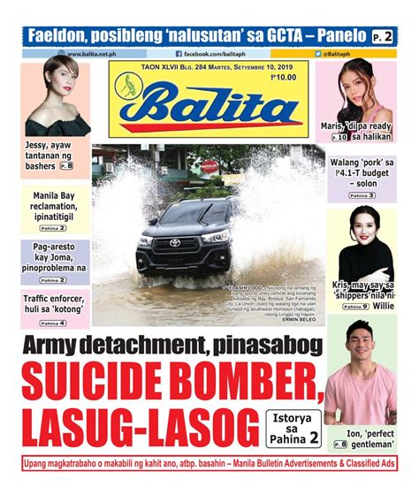 Balita September 10 2019 Newspaper Get Your Digital Subscription