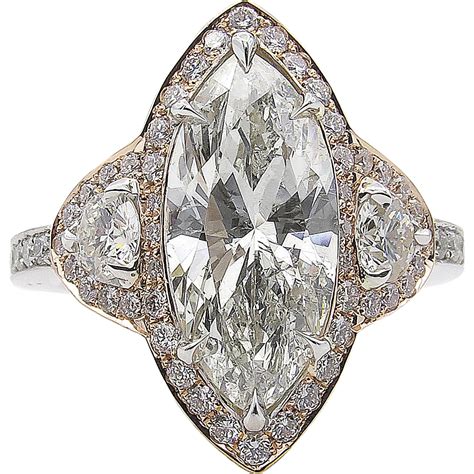 Vintage 427ct Marquise Diamond 3 Stone Engagement 14k Gold Ring Egl