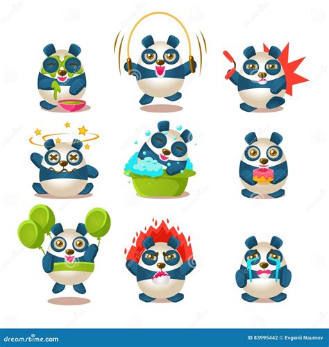 Cute Panda Emotions And Activities Collection With Humanized Cartoon