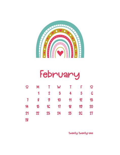 Rainbow Monthly Calendars For 2021 Finalfebruary February Month