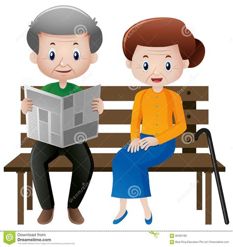 Grandfather And Grandmother Sitting On The Seat Stock Vector
