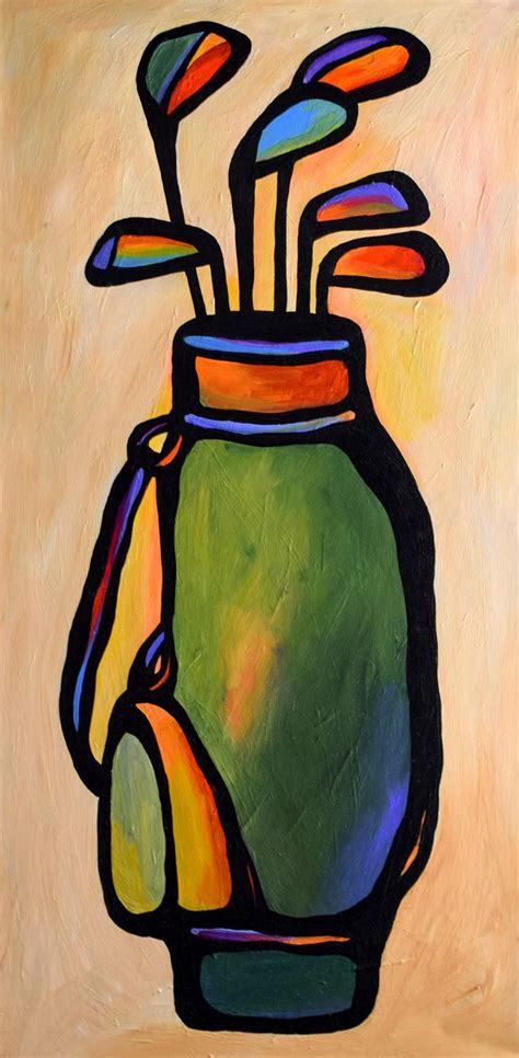 Original Abstract Painting Golf Clubs Sports By Mike