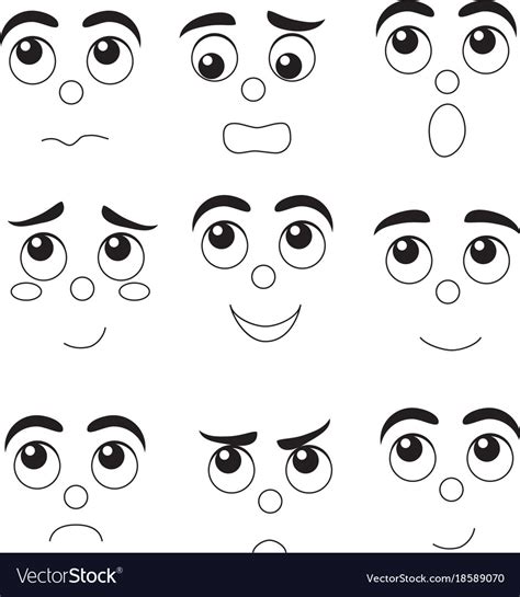 Set Of Funny Cartoon Faces Different Emotions Vector Image