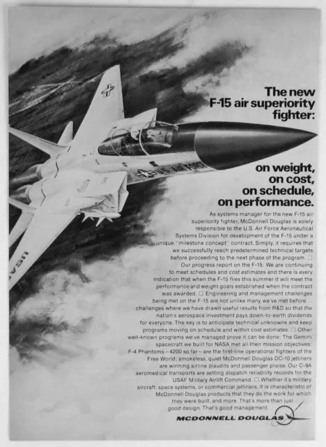 Vintage 1972 Mcdonnell Douglas F 15 Eagle Aircraft Print Ad 997