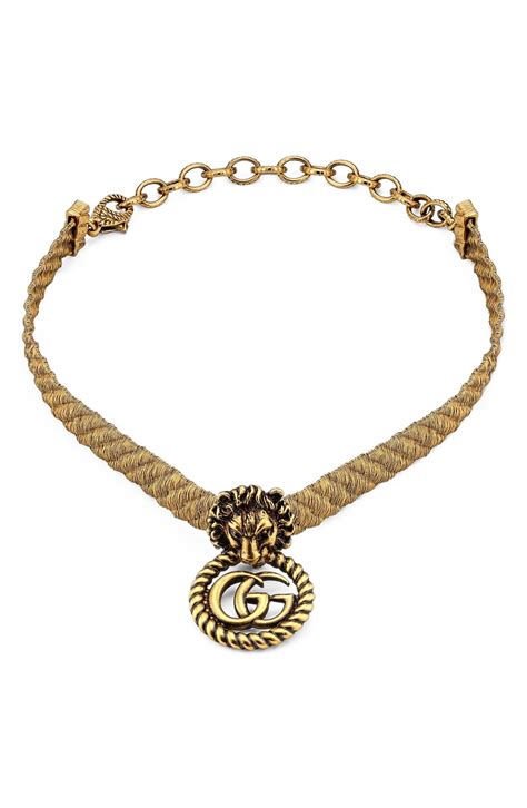 Gucci Wo Gg Lion Head Choker Necklace Gold Editorialist