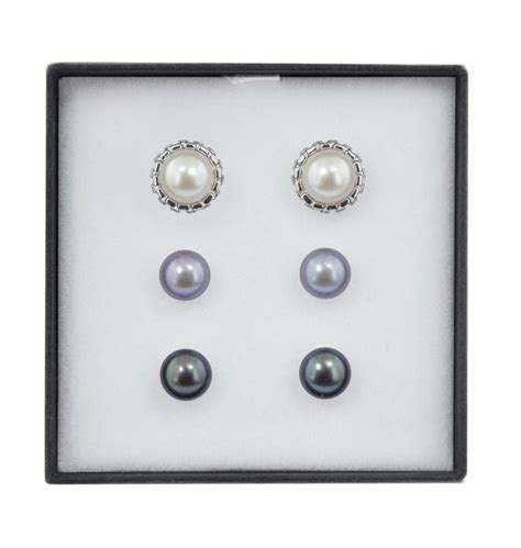 Sterling Silver Earring Jackets With Gray Black And White Pearl Studs