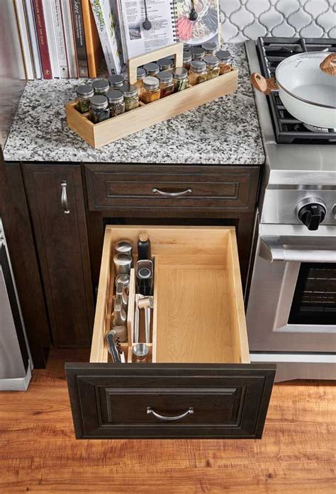 We offer a variety of popular kitchen cabinet styles at a fraction of the price. #MorrisBlackDesigns #DrawerInserts #KitchenStorage #SpiceStorage #KraftMaid | Custom kitchen ...