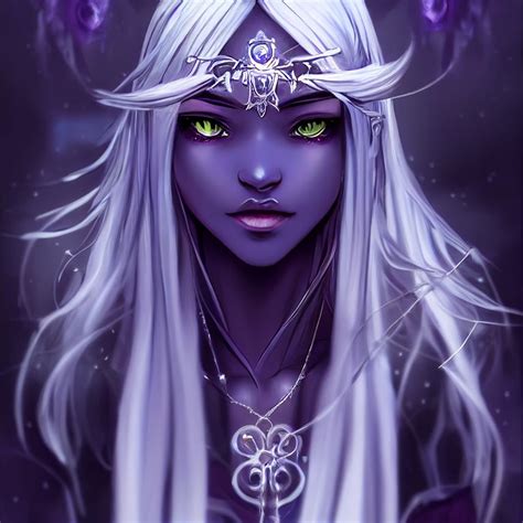 Prompthunt Beautiful Female Night Elf Purple Dark Skin Drow Flowing
