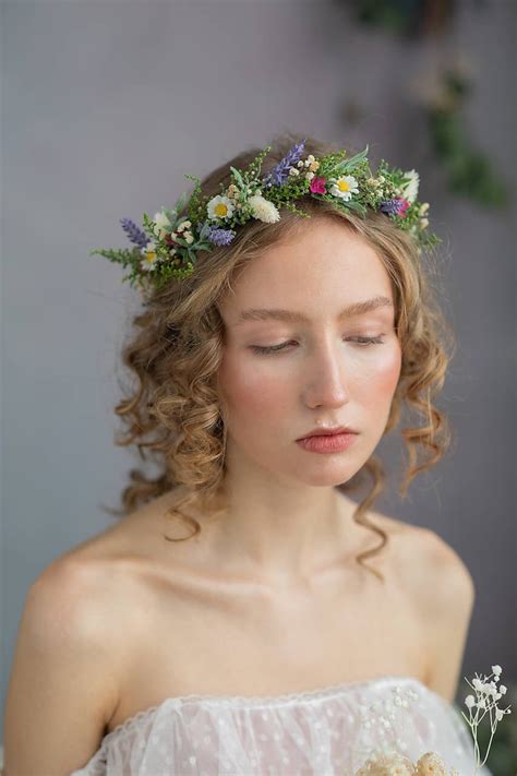 Meadow Flower Hair Crown Bridal Accessories Lavender And Daisy Etsy