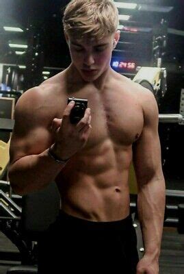 Shirtless Male Beefcake Muscular Blond Hair Gym Jock Hard Body Photo