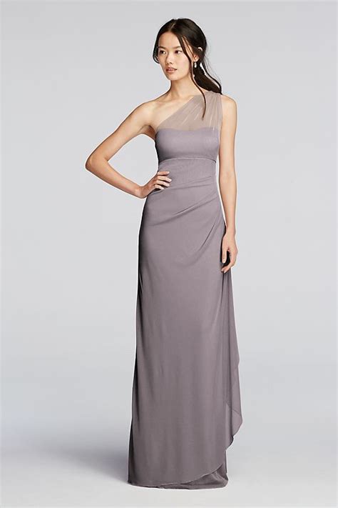 Long Mesh One Shoulder Illusion Dress Davids Bridal Bridesmaid