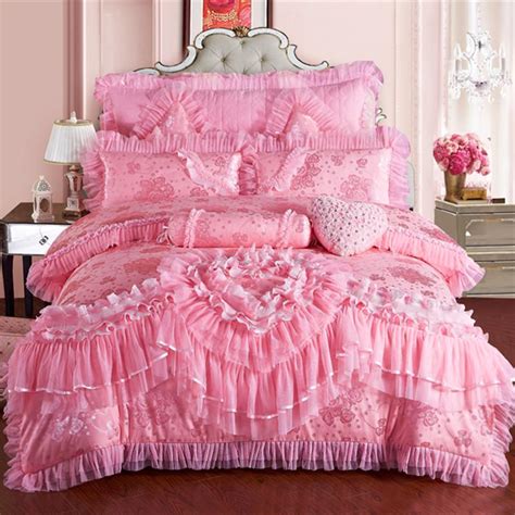 Free shipping on prime eligible orders. Pink Lace Princess Wedding Luxury Bedding Set King Queen ...