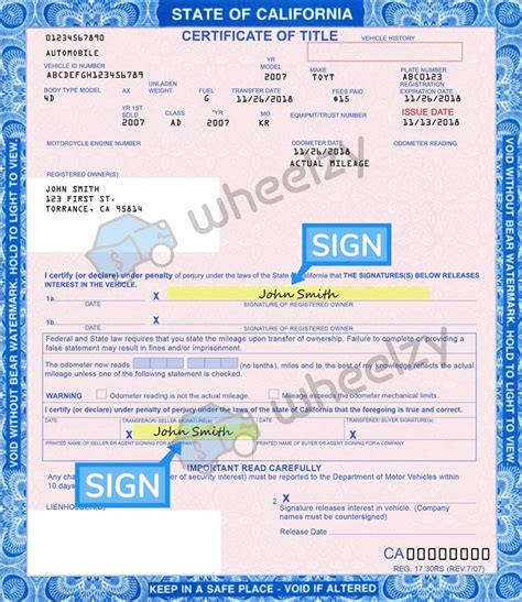 How To Sign Your Car Title In California Including Dmv Title Sample
