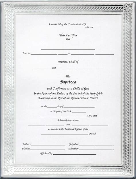 Keepsake Catholic Child Baptism 85 X 11 Inch Certificate Silver