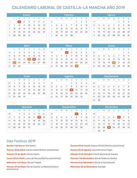 Calendario Laboral De Castilla La Mancha Año 2019 Feriados