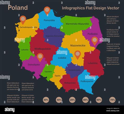 Infographics Poland Map Flat Design Colors With Names Of Individual