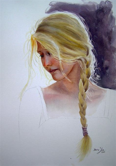 Woman Portrait Study Realistic Watercolor Painting By Doris Joa