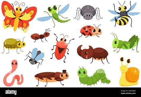 Insectos De Dibujos Animados Felices Bichos Lindo Escarabajo Y