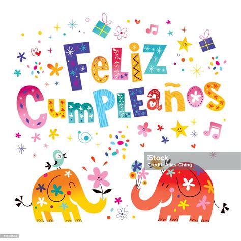 Feliz Cumpleanos Happy Birthday In Spanish Greeting Card Stock Illustration Download Image Now