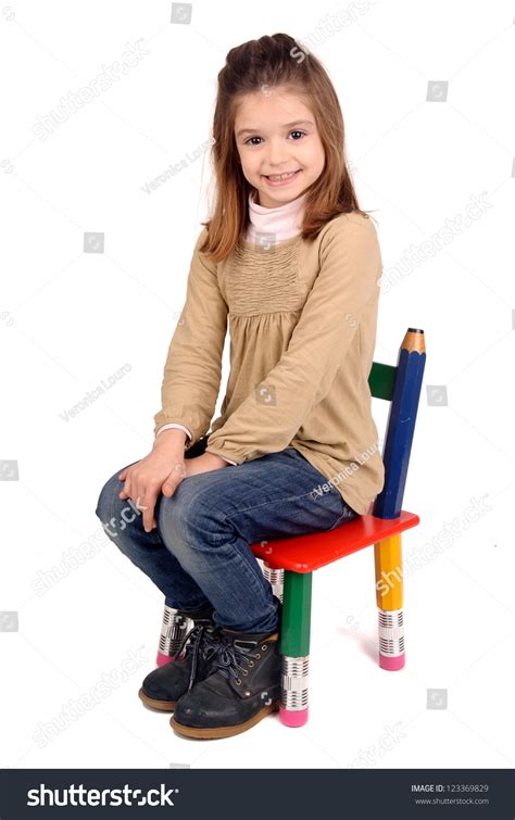 Photo De Stock Little Girl Sitting Chair 123369829 Shutterstock