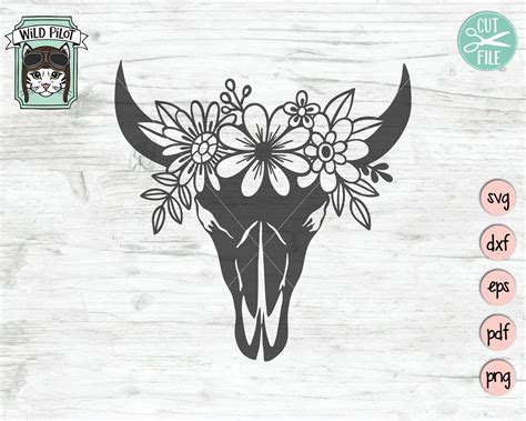 Drawing And Illustration Art And Collectibles Digital Cow Skull Floral Cut File Boho Skull Cow Skull