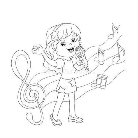 Coloring Page Outline Of Cartoon Girl Singing A Song Stock Vector