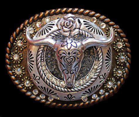 Western Longhorn Steer Rhinestone Belt Buckle Jewelry By Katherine