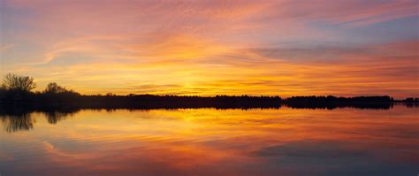Download Wallpaper 2560x1080 Sunset Lake Horizon Sky Reflection