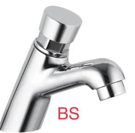 Silver Stainless Steel Auto Closing Pressmatic Push Pillar Cock Faucet Tap For Bathroom Fitting